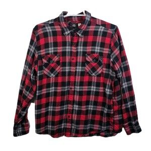 Vintage Ocean Pacific‎ Men's XL Red Plaid Flannel Plaid Long Sleeve Shirt